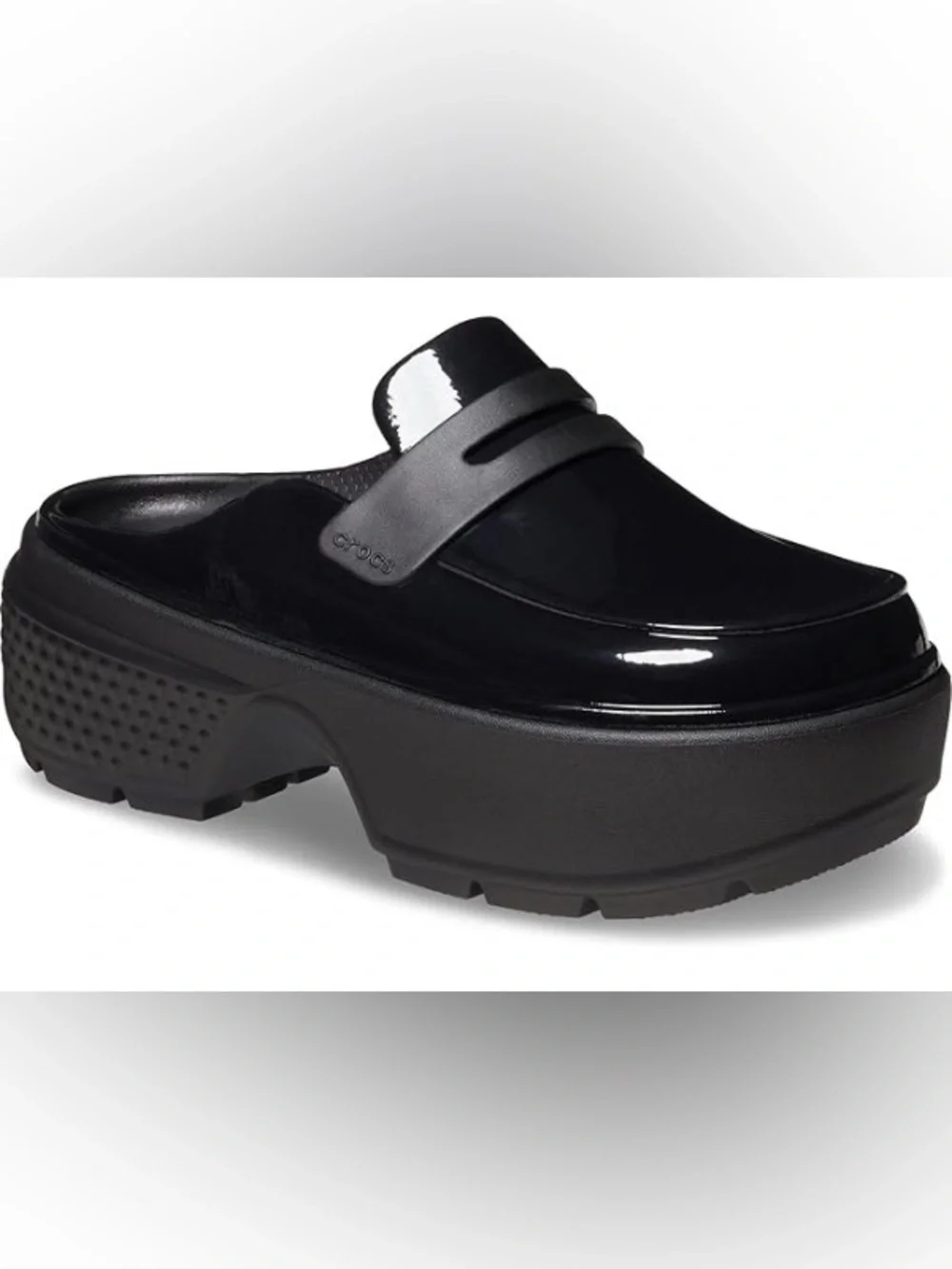Crocs STOMP High Shine Patent Black Platform Loafers for Women - Picture 3 of 6